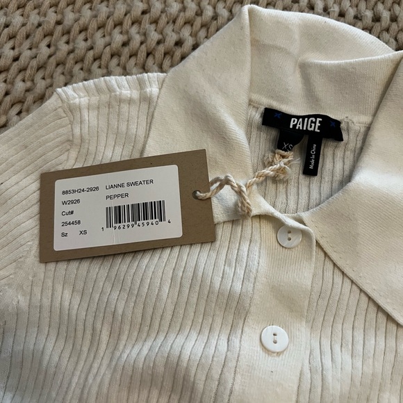 PAIGE Ivory Ribbed Button-Down Sweater - Picture 5 of 5